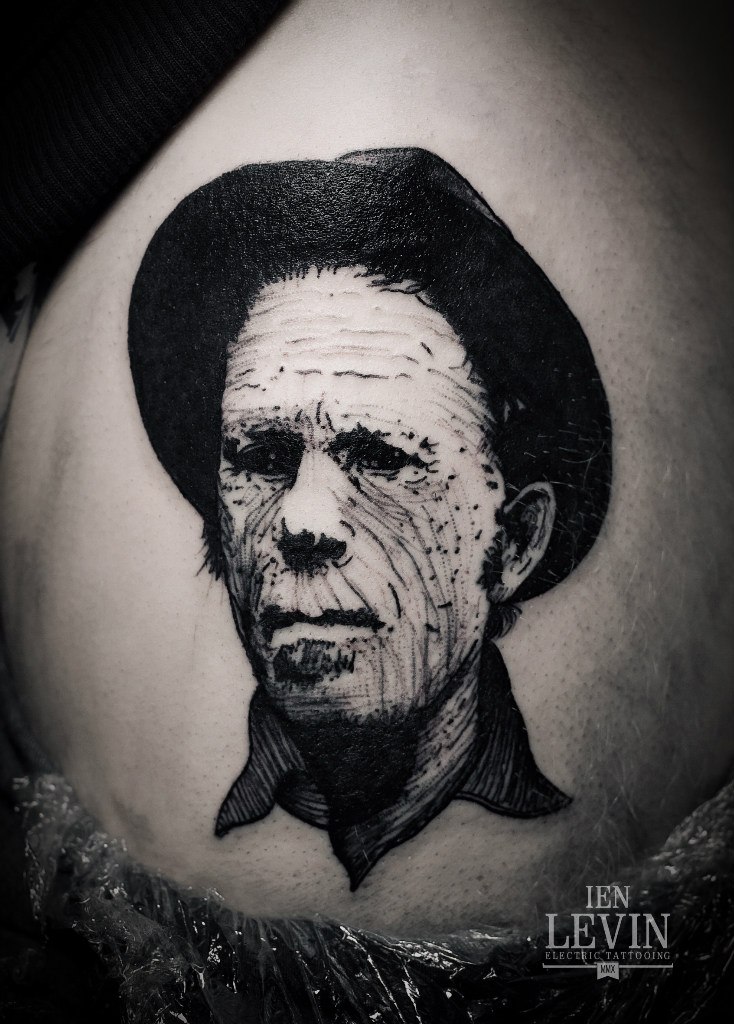 Close-Up Realistic Portrait Dotwork tattoo by Ien Levin